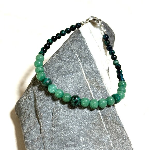2/$20, Green Multi Stone Bracelet, Genuine Malachite, Nephrite & Chryocolla - Picture 6 of 9